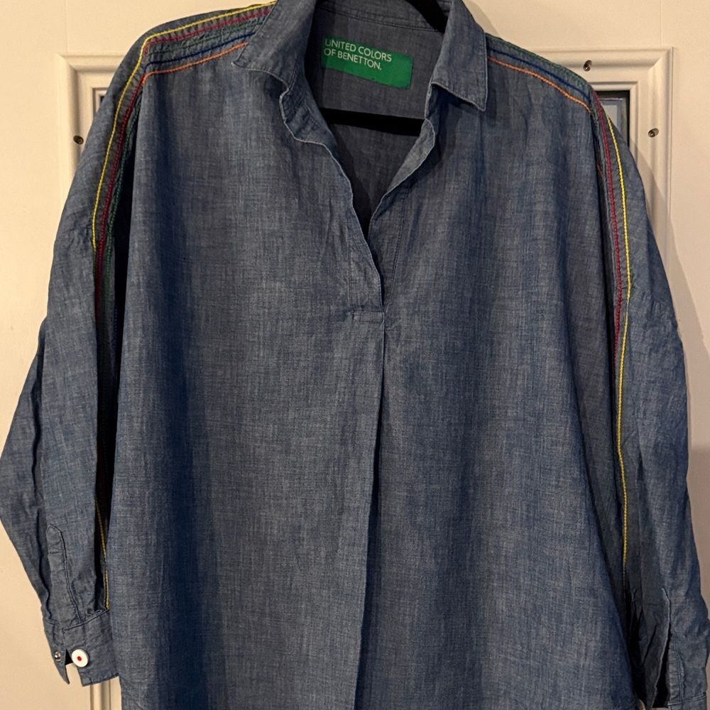 United Colors of Benetton Chambray Blue Long Sleeve Top - L